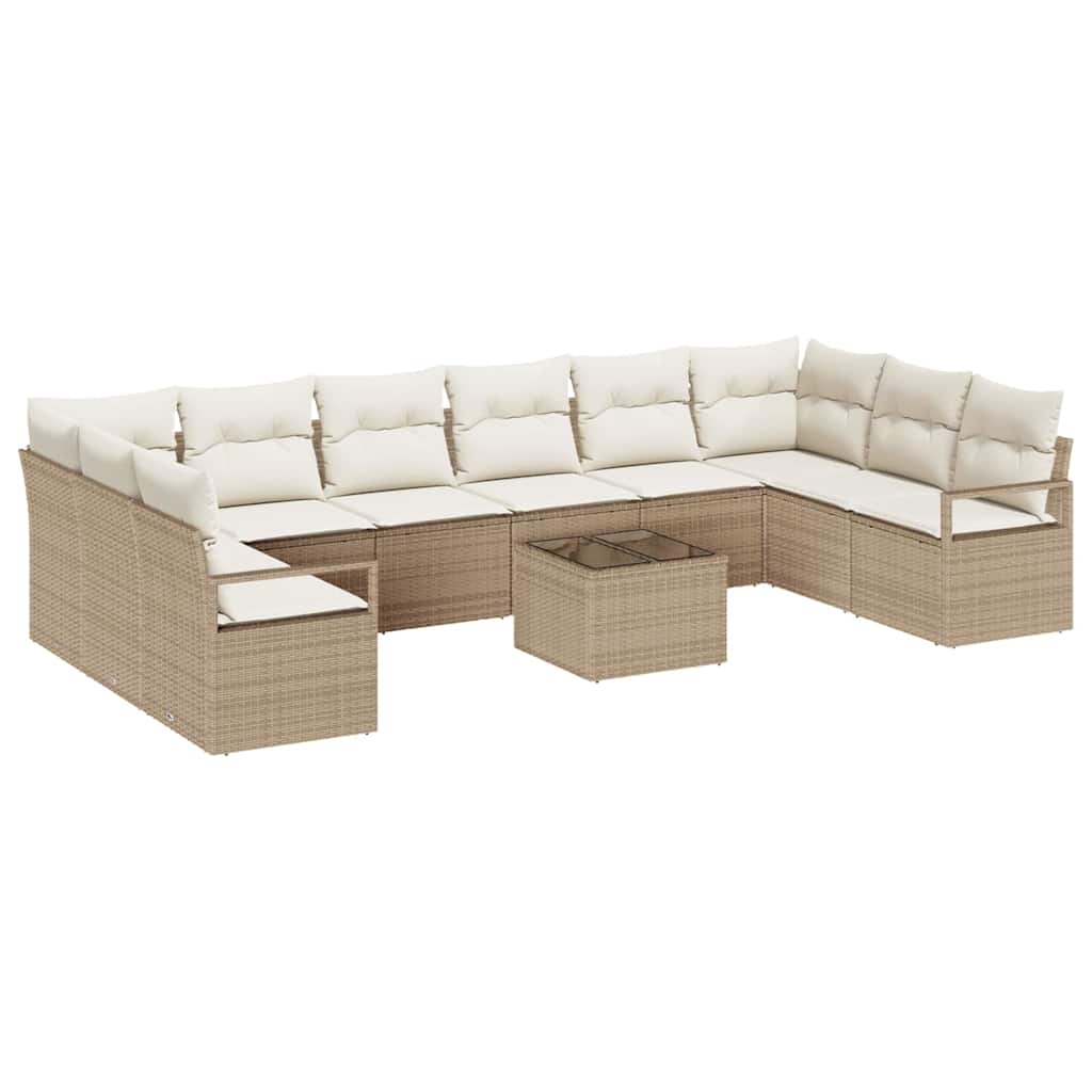 Set Divano da Giardino 11 pcs Beige e Crema polyrattan | homemem39