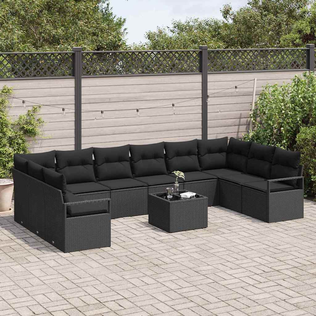 Set Divano da Giardino con cuscino 11 pcs Nero polyrattan | homemem39