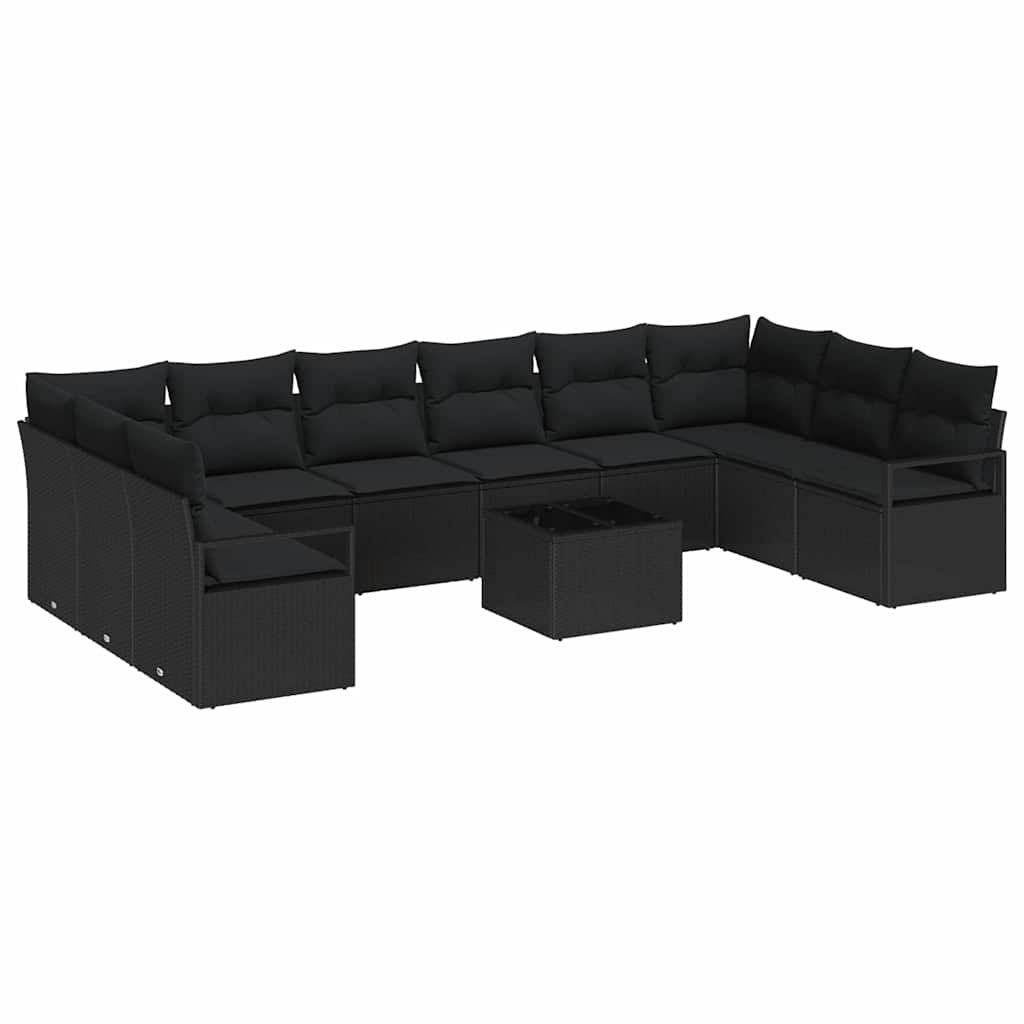 Set Divano da Giardino con cuscino 11 pcs Nero polyrattan | homemem39