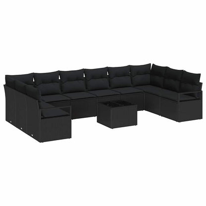 Set Divano da Giardino con cuscino 11 pcs Nero polyrattan | homemem39