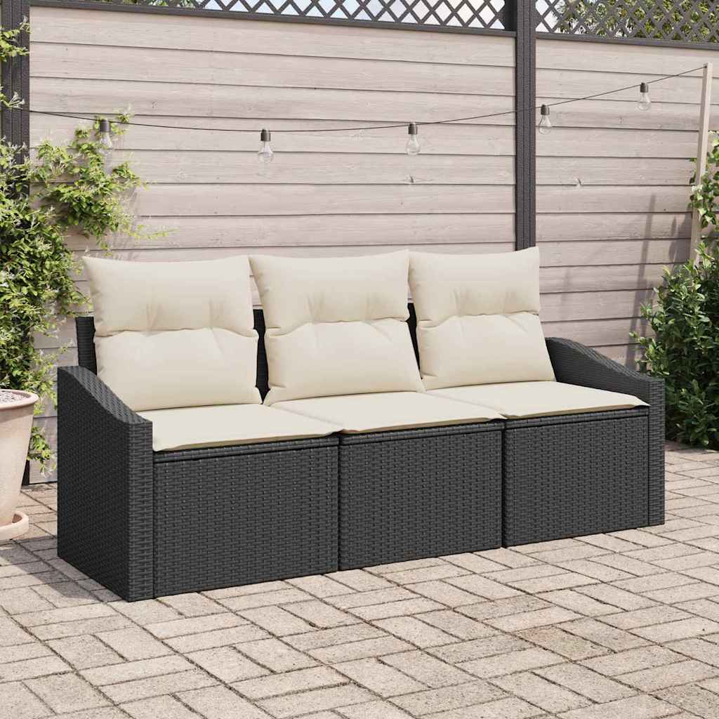 Set Divano da Giardino 3 pcs Nero e Bianco polyrattan | homemem39