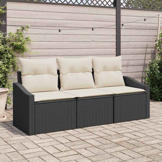 Set Divano da Giardino 3 pcs Nero e Bianco polyrattan