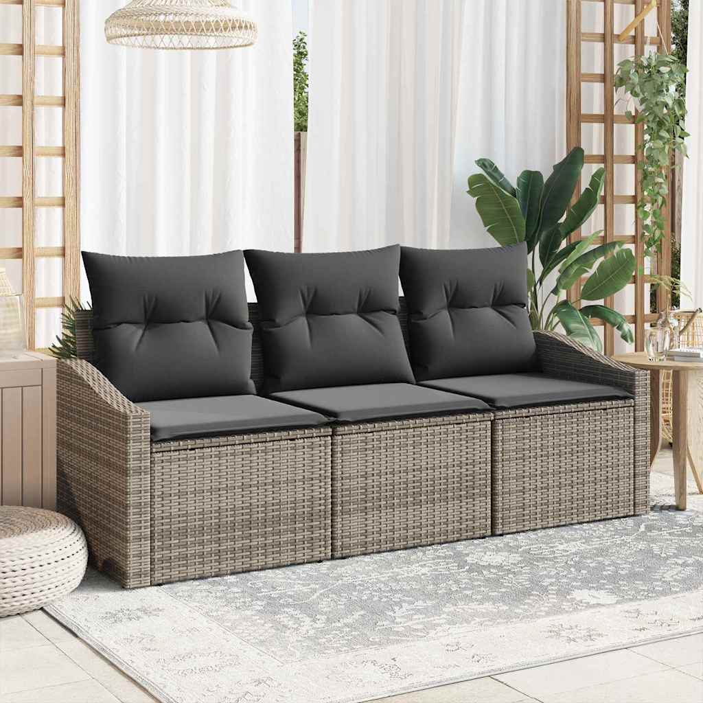Set Divano da Giardino con cuscino 3 pcs Grigio polyrattan | homemem39