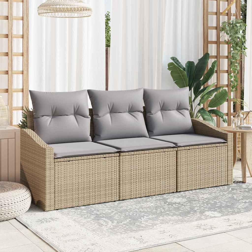 Set Divano da Giardino 3 pcs Beige e Grigio Chiaro polyrattan | homemem39