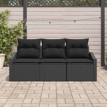 Set Divano da Giardino con cuscino 3 pcs Nero polyrattan | homemem39