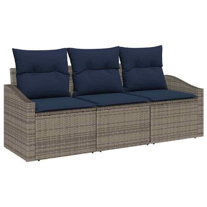 Set Divano da Giardino 3 pcs Grigio e Blu Navy polyrattan | homemem39