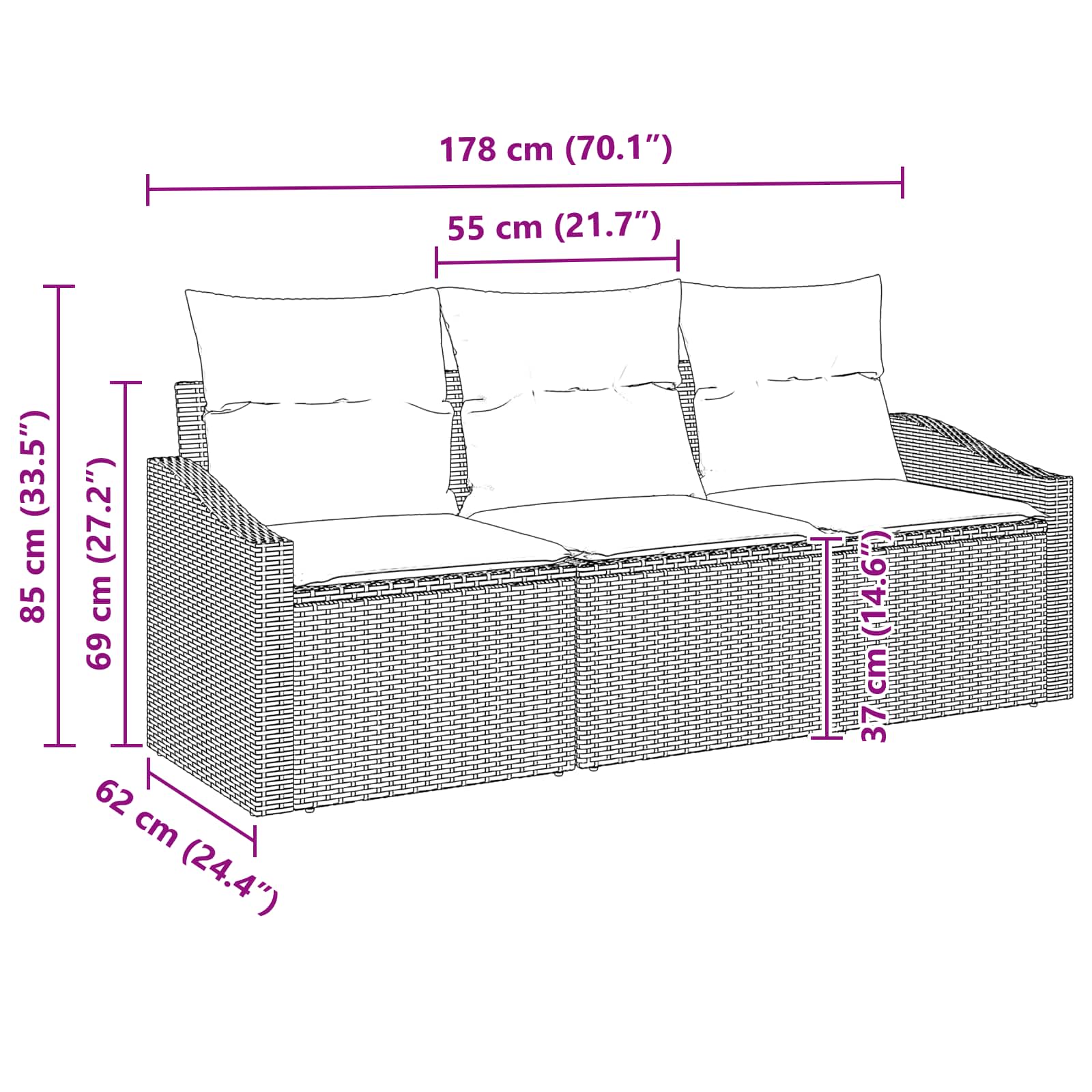 Set Divano da Giardino 3 pcs Grigio e Blu Navy polyrattan | homemem39