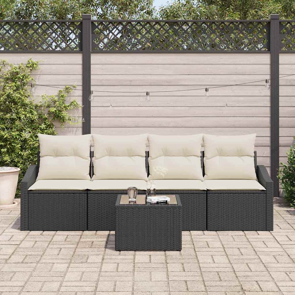 Set di divani con cuscino 5 pcs Nero e Crema polyrattan | homemem39