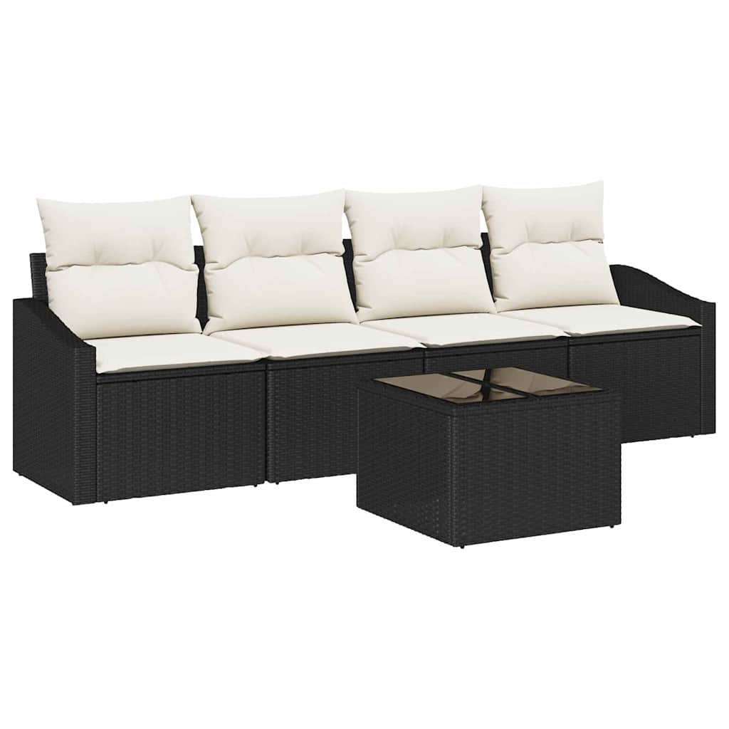 Set di divani con cuscino 5 pcs Nero e Crema polyrattan | homemem39