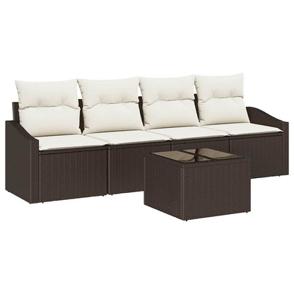 Set di divani con cuscino 5 pcs Marrone e Crema polyrattan | homemem39