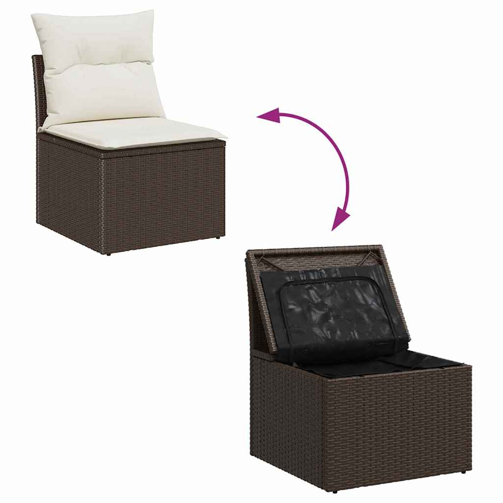 Set di divani con cuscino 5 pcs Marrone e Crema polyrattan | homemem39