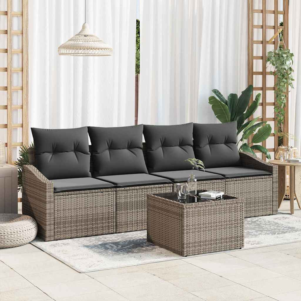 Set di divani con cuscino 5 pcs Grigio polyrattan | homemem39