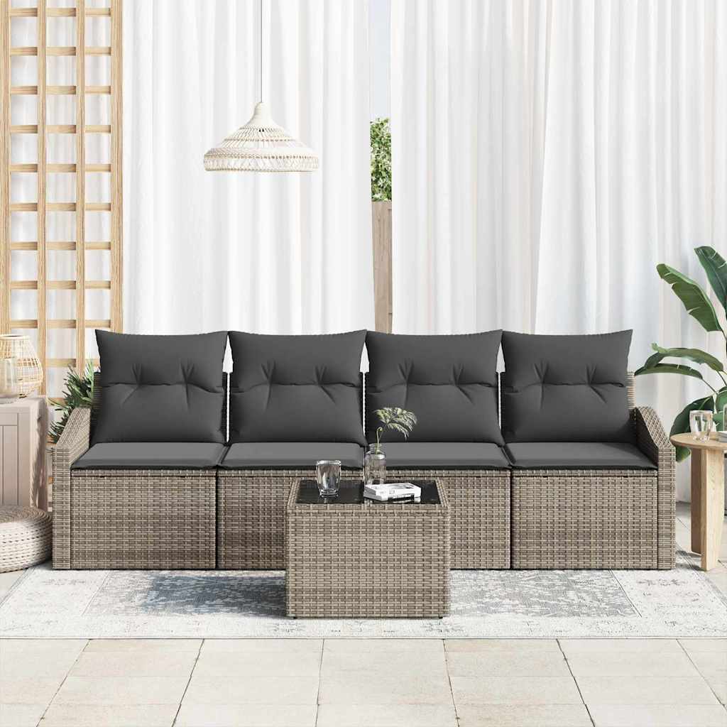Set di divani con cuscino 5 pcs Grigio polyrattan | homemem39