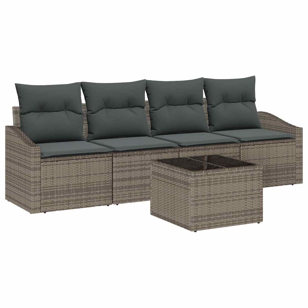 Set di divani con cuscino 5 pcs Grigio polyrattan | homemem39
