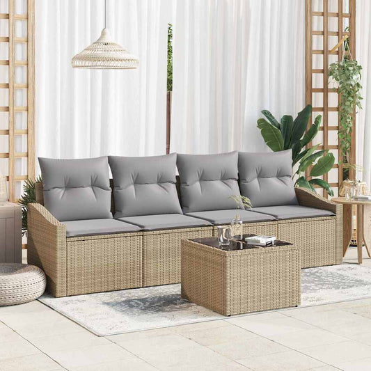 Set di divani con cuscino 5 pcs Beige e grigio polyrattan