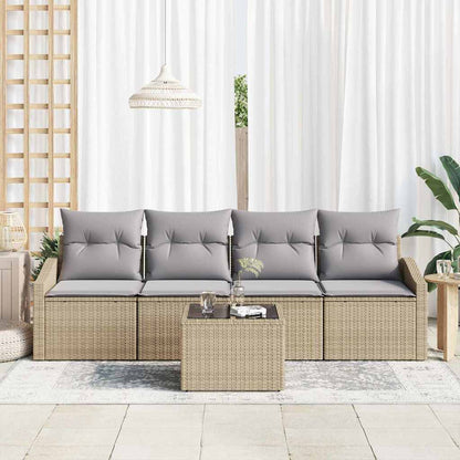 Set di divani con cuscino 5 pcs Beige e grigio polyrattan | homemem39