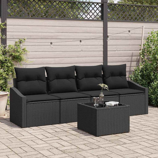 Set di divani con cuscino 5 pcs Nero polyrattan