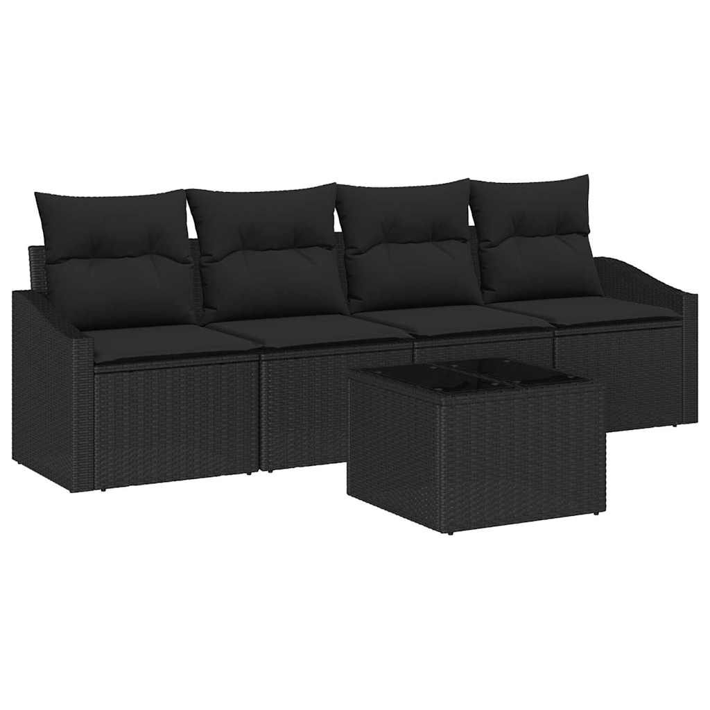 Set di divani con cuscino 5 pcs Nero polyrattan | homemem39
