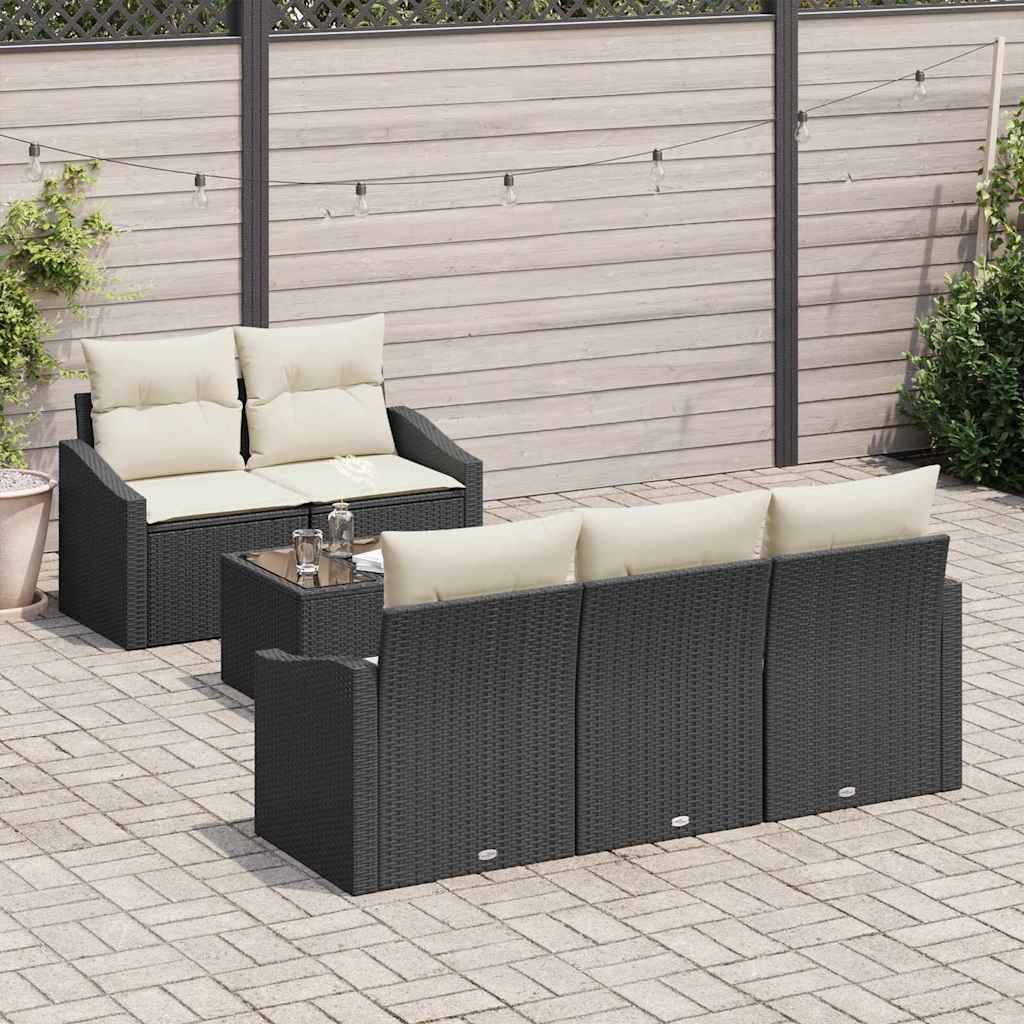 Set di divani con cuscino 6 pcs Nero e Crema polyrattan | homemem39