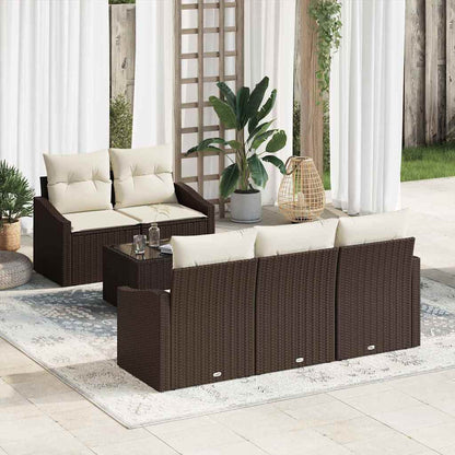 Set di divani con cuscino 6 pcs Marrone e Crema polyrattan | homemem39