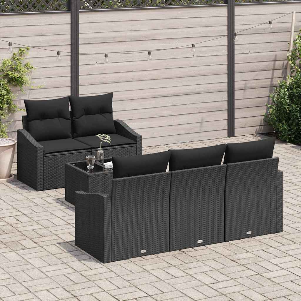 Set di divani con cuscino 6 pcs Nero polyrattan | homemem39