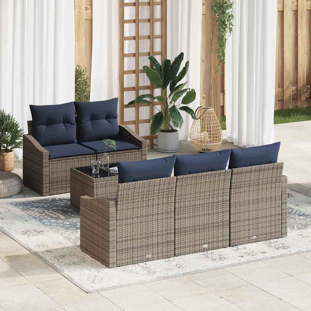 Set di divani con cuscino 6 pcs Grigio e Blu Navy polyrattan