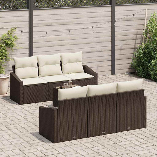 Set di divani con cuscino 7 pcs Marrone e Crema polyrattan