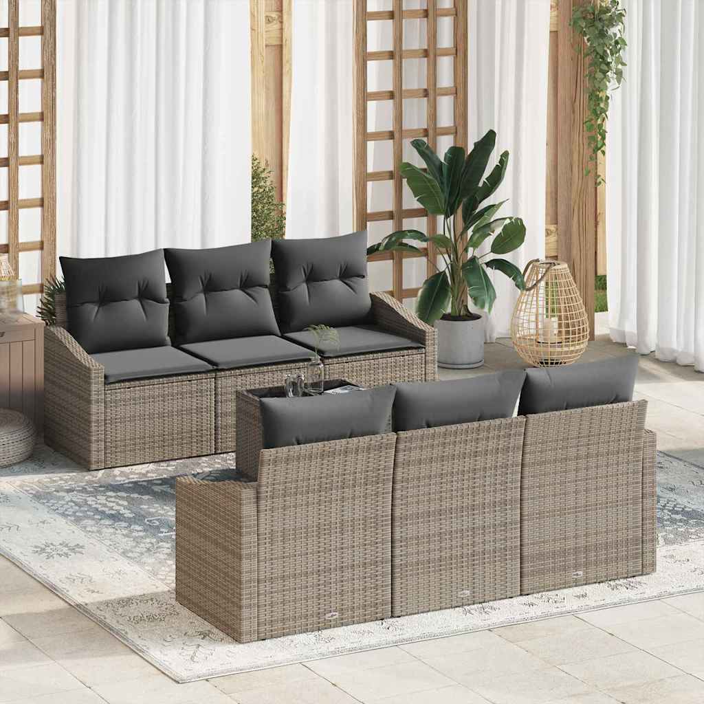 Set di divani con cuscino 7 pcs Grigio polyrattan | homemem39