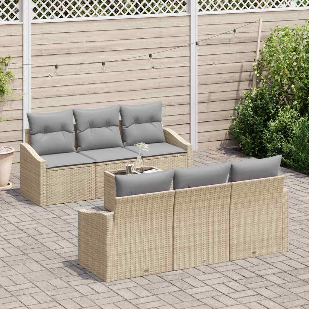 Set di divani con cuscino 7 pcs Beige e grigio polyrattan | homemem39