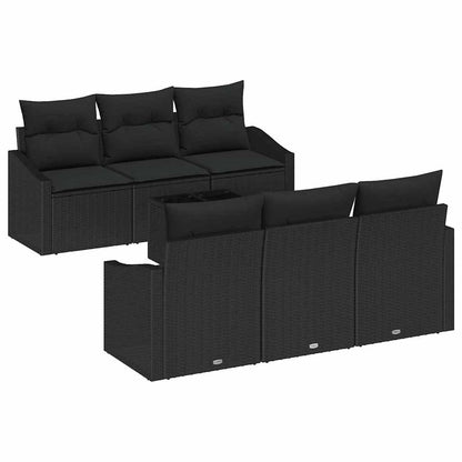Set di divani con cuscino 7 pcs Nero polyrattan