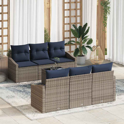 Set di divani con cuscino 7 pcs Grigio e Blu Navy polyrattan | homemem39