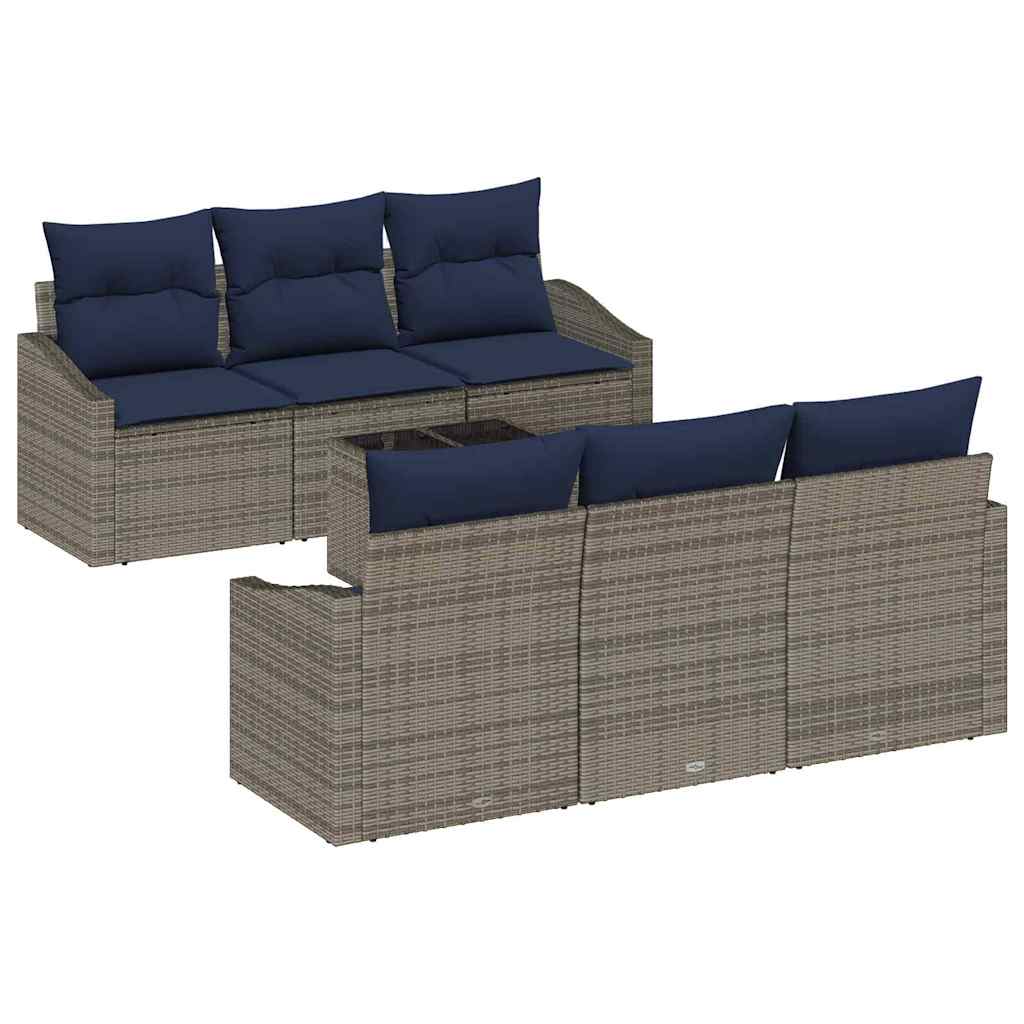 Set di divani con cuscino 7 pcs Grigio e Blu Navy polyrattan | homemem39