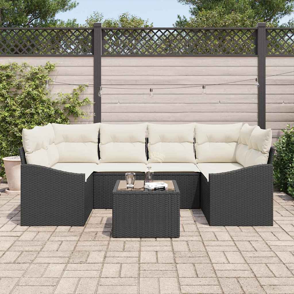 Set di divani con cuscino 7 pcs Nero e Crema polyrattan | homemem39