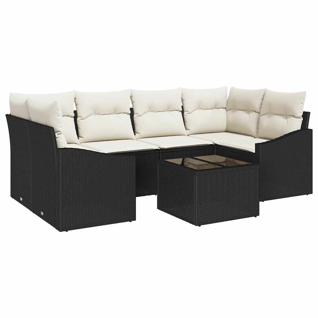 Set di divani con cuscino 7 pcs Nero e Crema polyrattan | homemem39