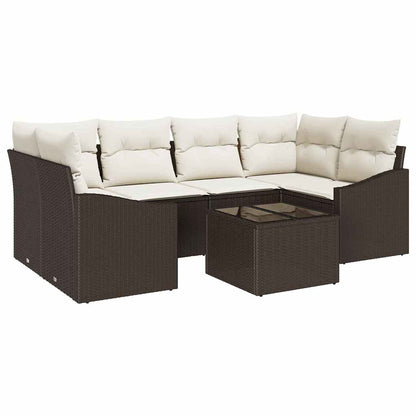 Set di divani con cuscino 7 pcs Marrone e Crema polyrattan | homemem39
