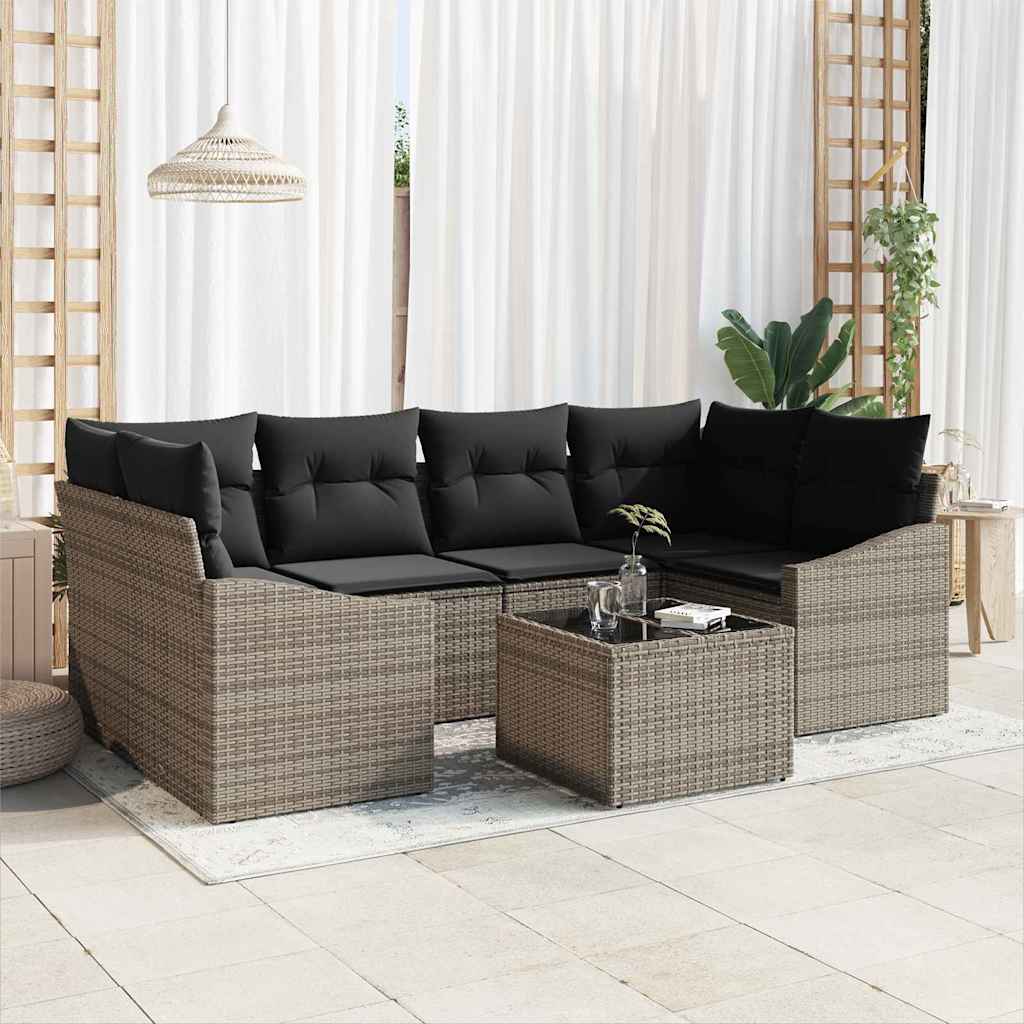 Set di divani con cuscino 7 pcs Grigio polyrattan | homemem39