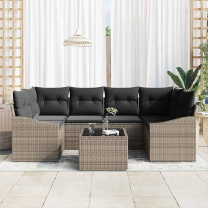 Set di divani con cuscino 7 pcs Grigio polyrattan | homemem39