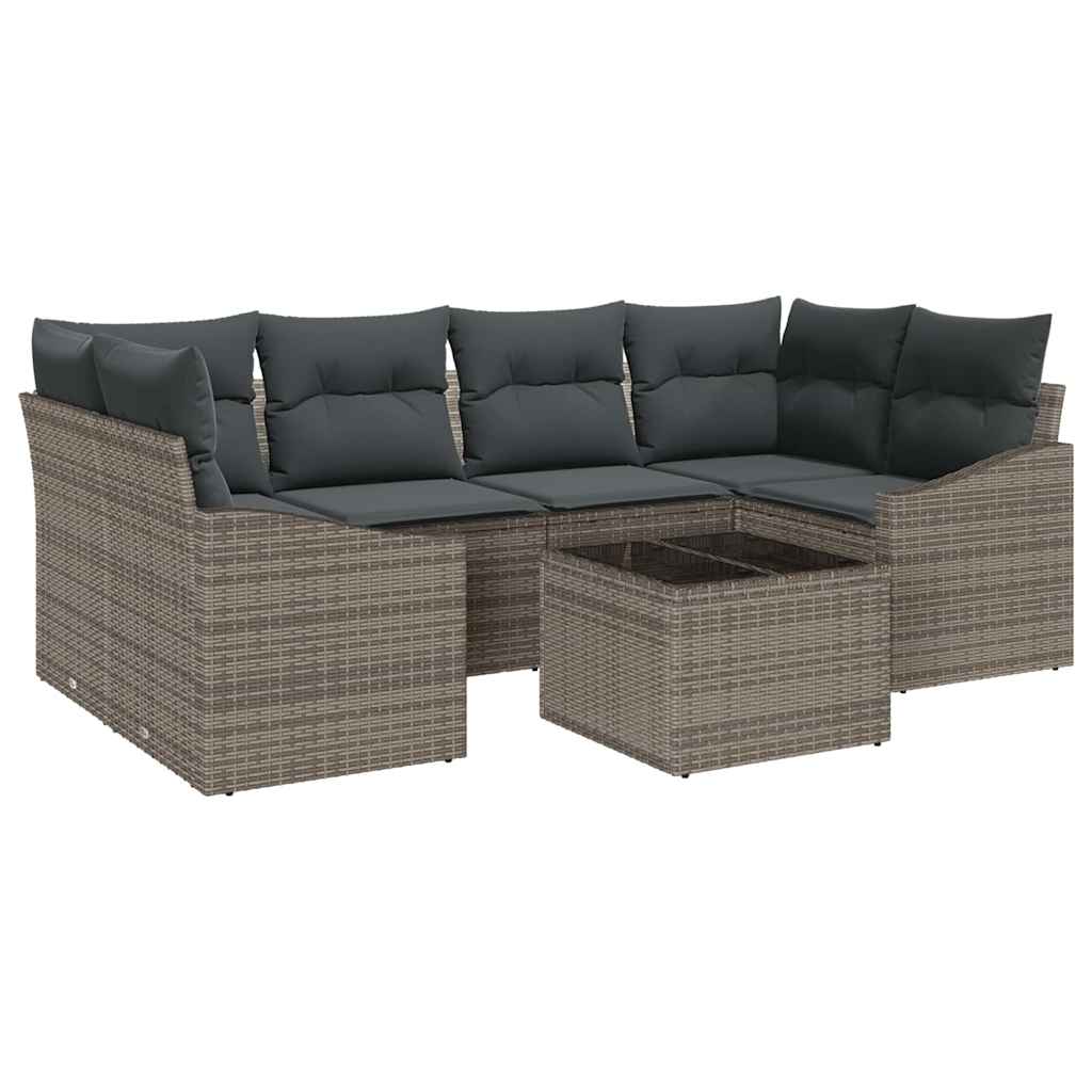 Set di divani con cuscino 7 pcs Grigio polyrattan | homemem39