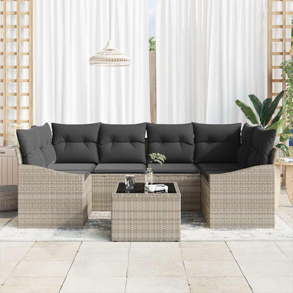 Set di divani 7 pcs Grigio chiaro e grigio scuro polyrattan | homemem39