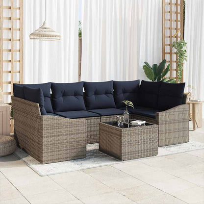 Set di divani con cuscino 7 pcs Grigio e Blu Navy polyrattan | homemem39
