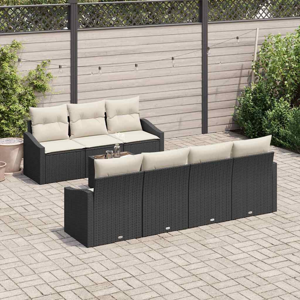 Set di divani con cuscino 8 pcs Nero e Crema polyrattan | homemem39