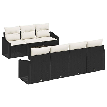 Set di divani con cuscino 8 pcs Nero e Crema polyrattan | homemem39