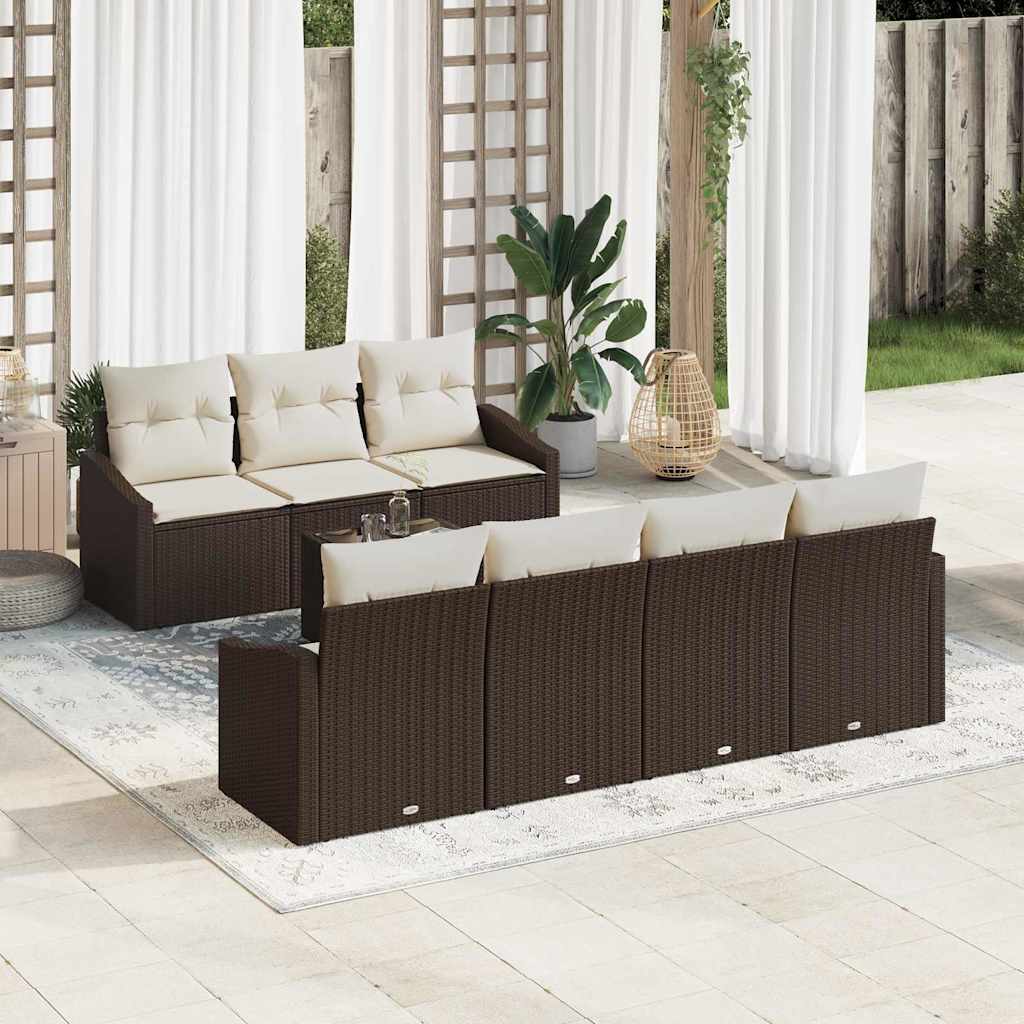 Set di divani con cuscino 8 pcs Marrone e Crema polyrattan | homemem39