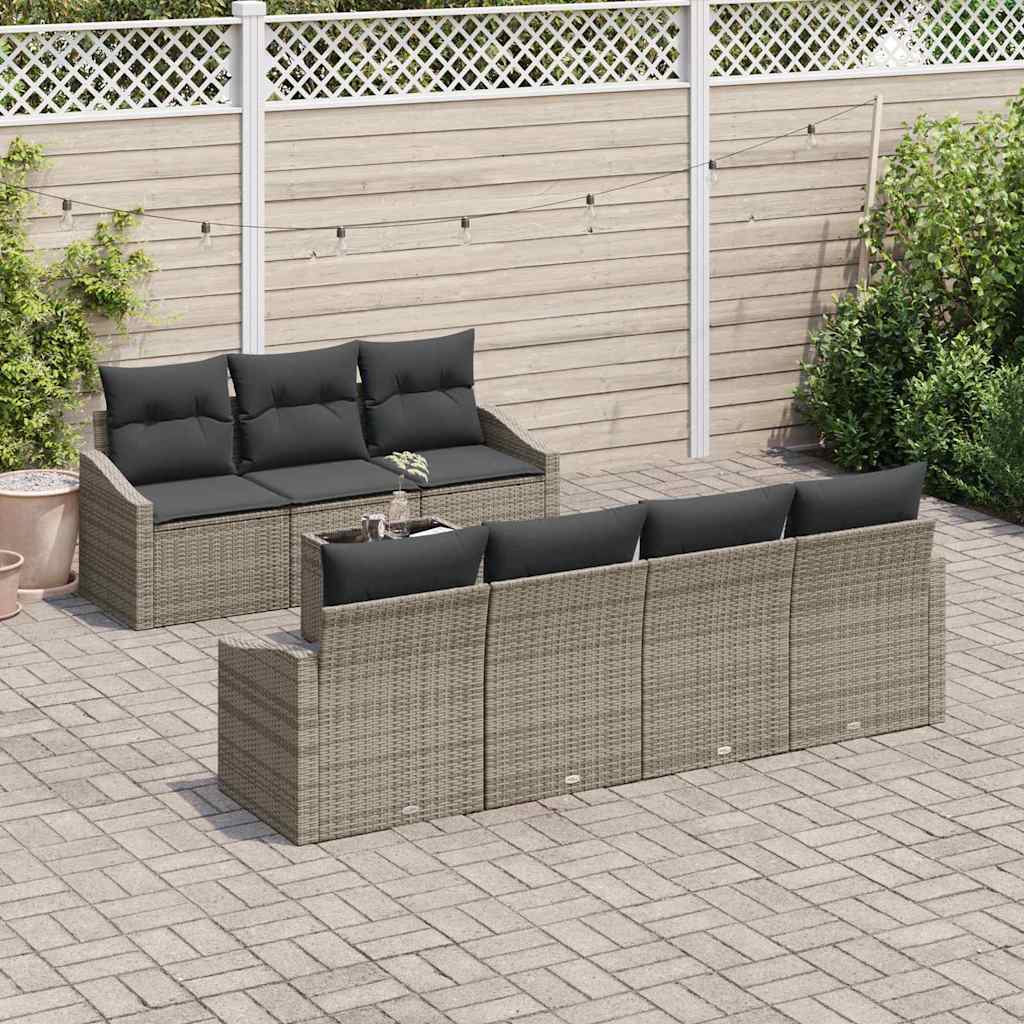 Set di divani con cuscino 8 pcs Grigio polyrattan | homemem39