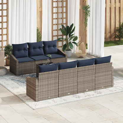 Set di divani con cuscino 8 pcs Grigio e Blu Navy polyrattan | homemem39