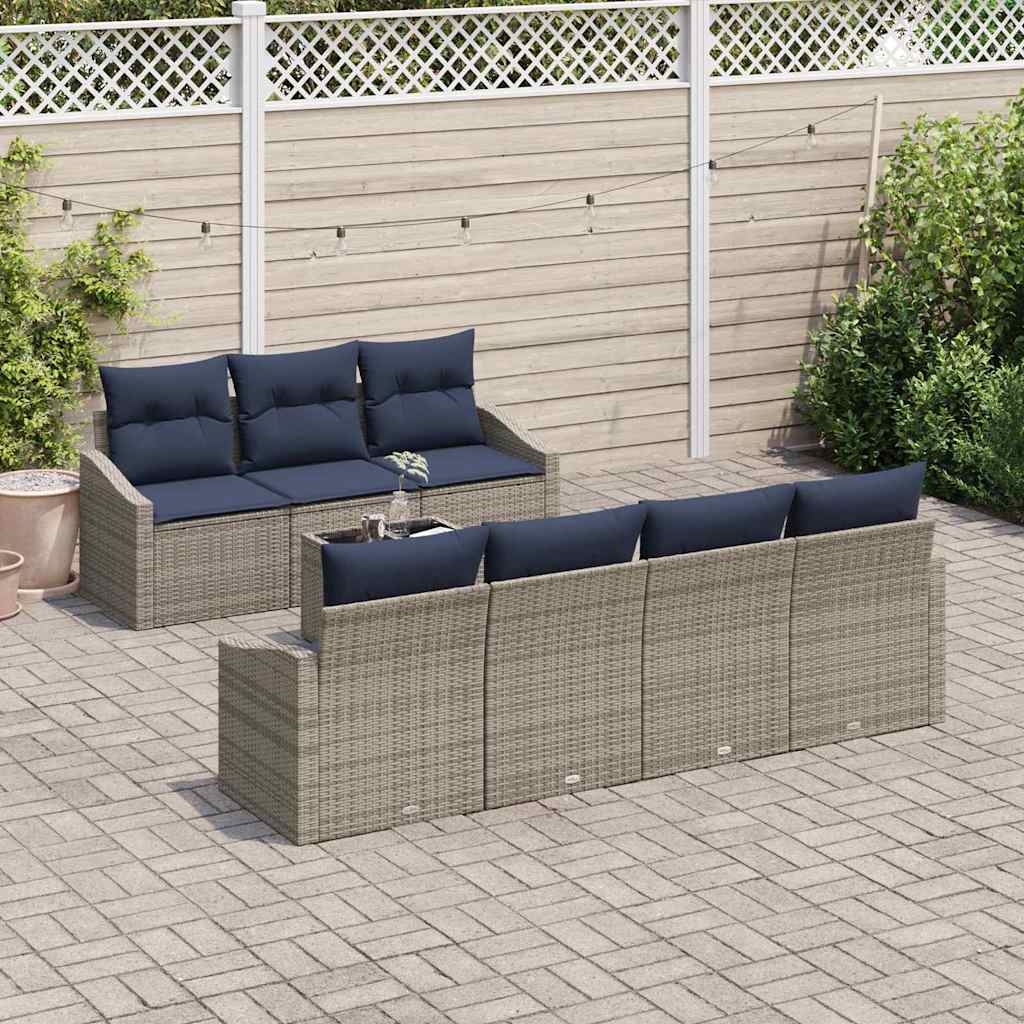 Set di divani con cuscino 8 pcs Grigio e Blu Navy polyrattan | homemem39