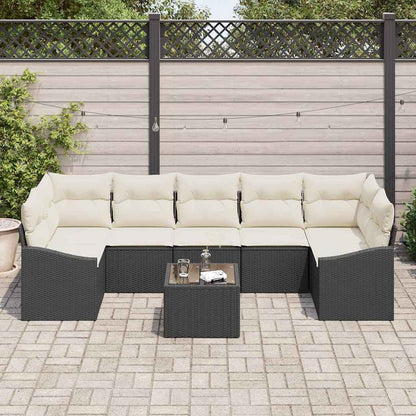 Set di divani con cuscino 8 pcs Nero e Crema polyrattan | homemem39