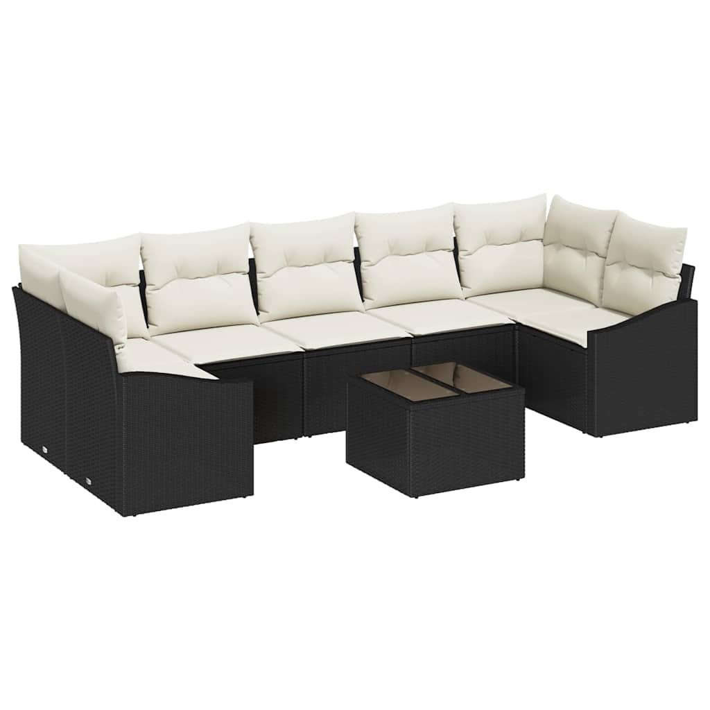 Set di divani con cuscino 8 pcs Nero e Crema polyrattan | homemem39