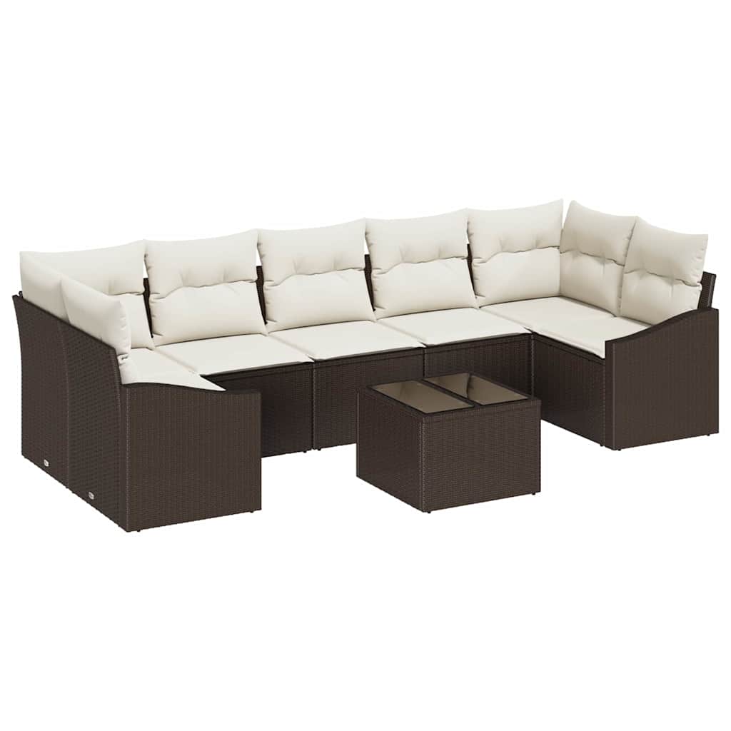 Set di divani con cuscino 8 pcs Marrone e Crema polyrattan | homemem39