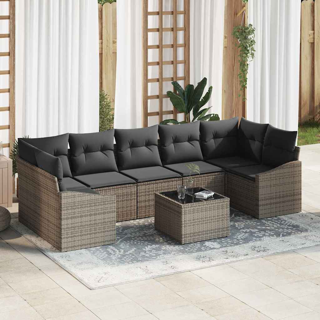 Set di divani con cuscino 8 pcs Grigio polyrattan | homemem39